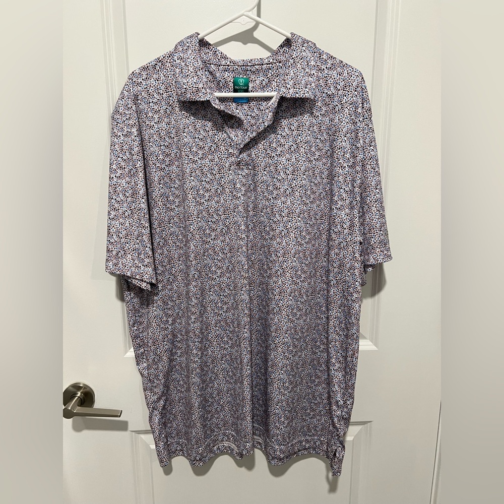 Pro Tour Patterned‎ Polo - Blue/Brown Design - Size 2XL